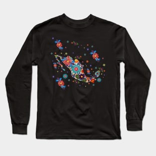 Mexico colorful floral hand-painted map Xalitla folk art Long Sleeve T-Shirt